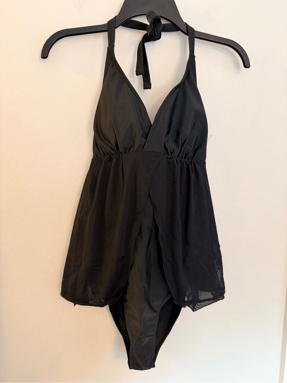 NWOT Women’s Large Black Halter Swimdress One Piece Swimsuit Mesh